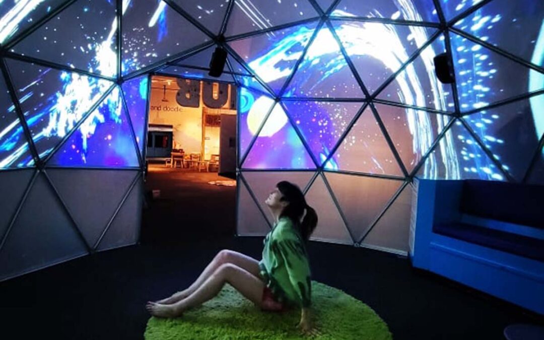Olivia Hernandez inside her dome produced for her MFA thesis project