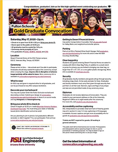Thumbnail image of the spring 2025 gold graduate Convocation one page info sheet. Not meant to be read.