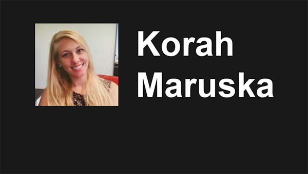 Portrait of Korah Maruska beside her name in print